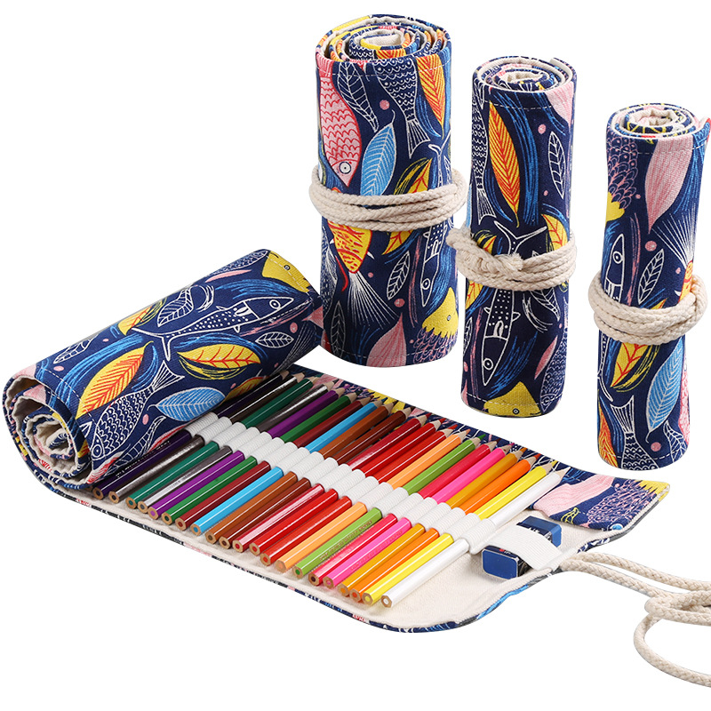 Pen Pouch Roll - 12/24/36/48/72 Hole Colorful Cloth Pencil Case