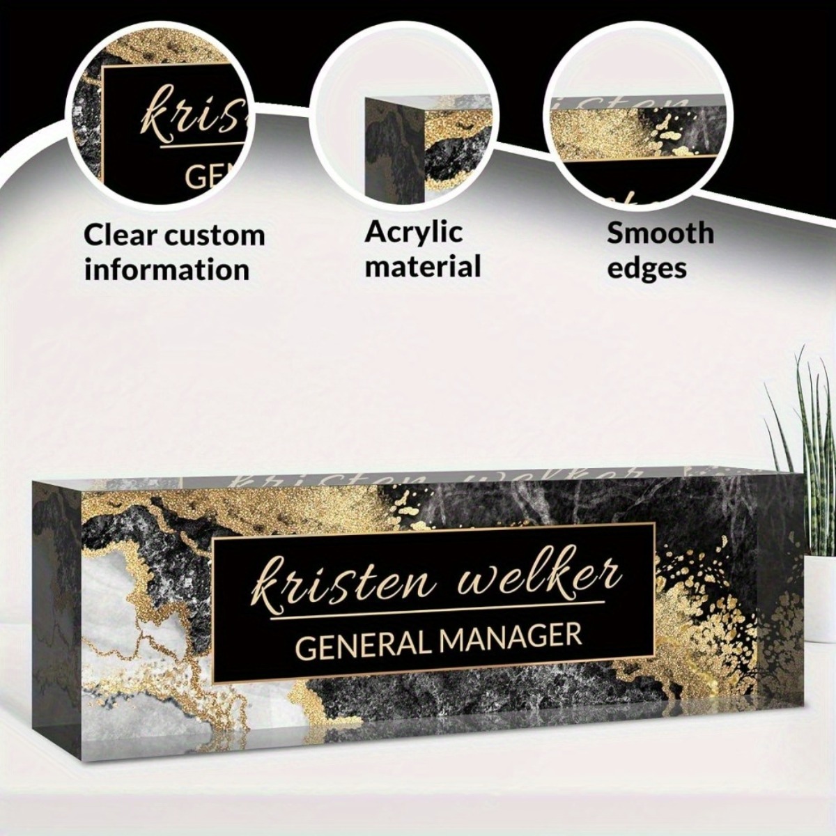 [2D Flat] Black Gold Marble Pe – обзор и цена Desk Name Plate