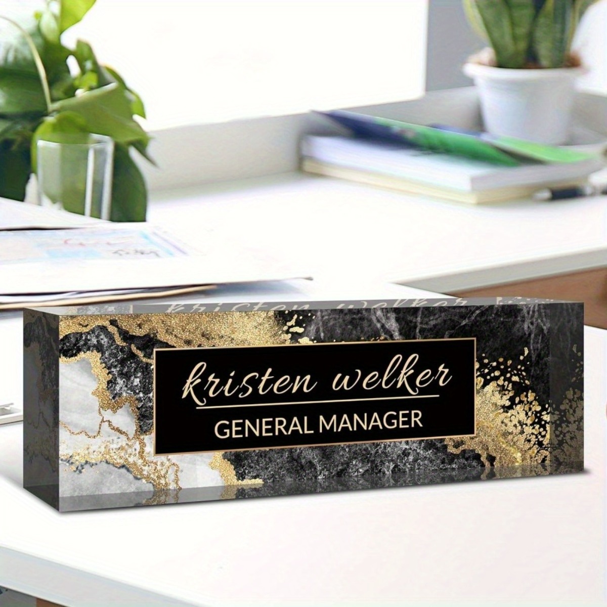 [2D Flat] Black Gold Marble Pe – обзор и цена Desk Name Plate