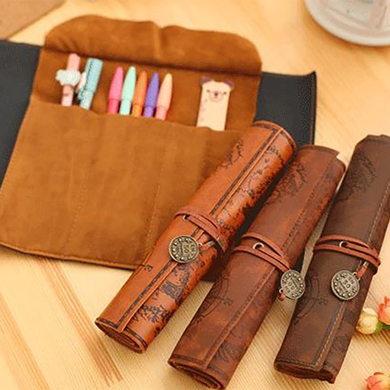 1pcs Dark Brown Leather Pencil – обзор и цена Pen Pouch Roll