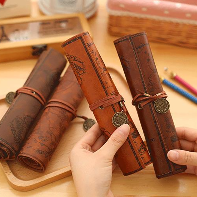 1pcs Dark Brown Leather Pencil – обзор и цена Pen Pouch Roll