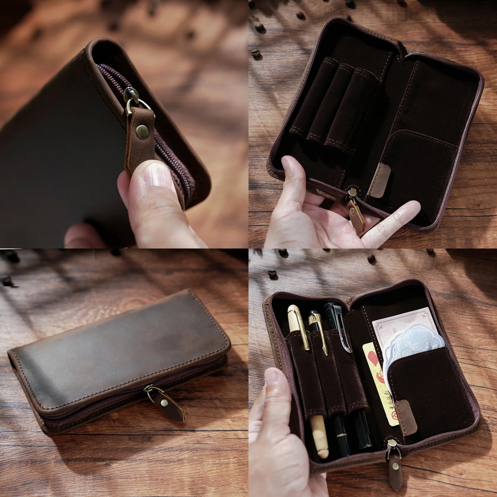 Genuine Leather Zipper Pencil  – обзор и цена Pen Pouch Roll